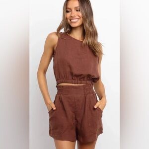 Brown Sleeveless Top and Shorts Set
